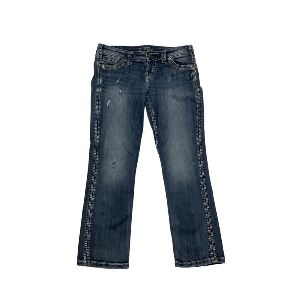 Silver Twisted Capri Jeans Sz 27 Blue